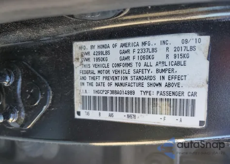 2011 Honda Accord Lx из США, поврежденный, VIN 1HGCP2F38BA014989